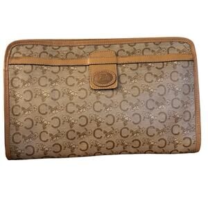 Vintage Celine C Macadam Horse Carriage Clutch Coated Canvas Leather Item 138